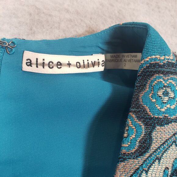Alice + Olivia Sz 2 Natalee Jacquard Racerback A-Line Dress Turquoise Peacock - Picture 3 of 9